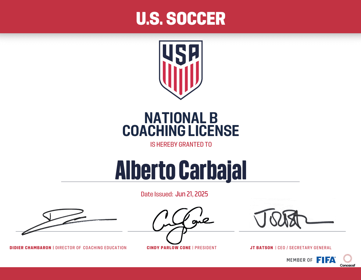 National B License certificate awarded to Alberto Carbajal
